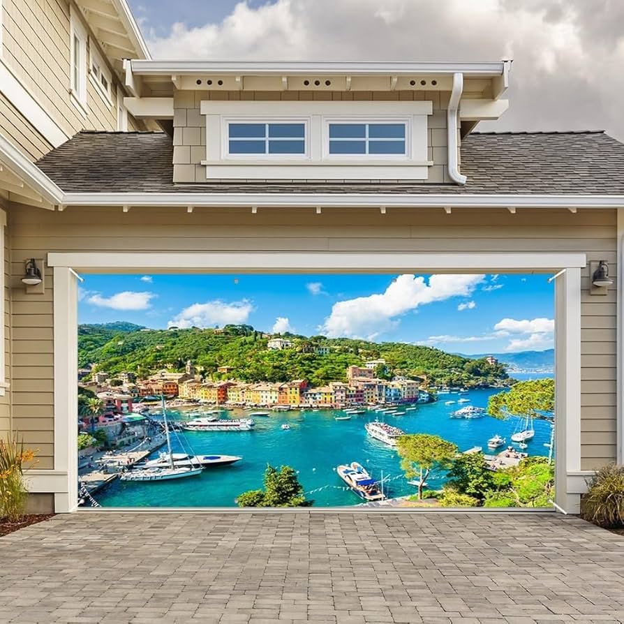 Leyiyi 7x16ft Amalfi Town Garage Door Decoration Naples